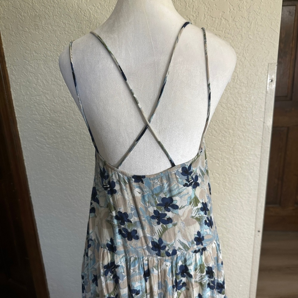 FREE PEOPLE BLUE MULBERRY KEYHOLE MAXI DRESS XTRA SMALL BOHO STRAPPY - Picture 3 of 15